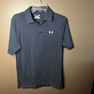 Under Armour Golf Polo Men's Small Navy Striped Heat Gear